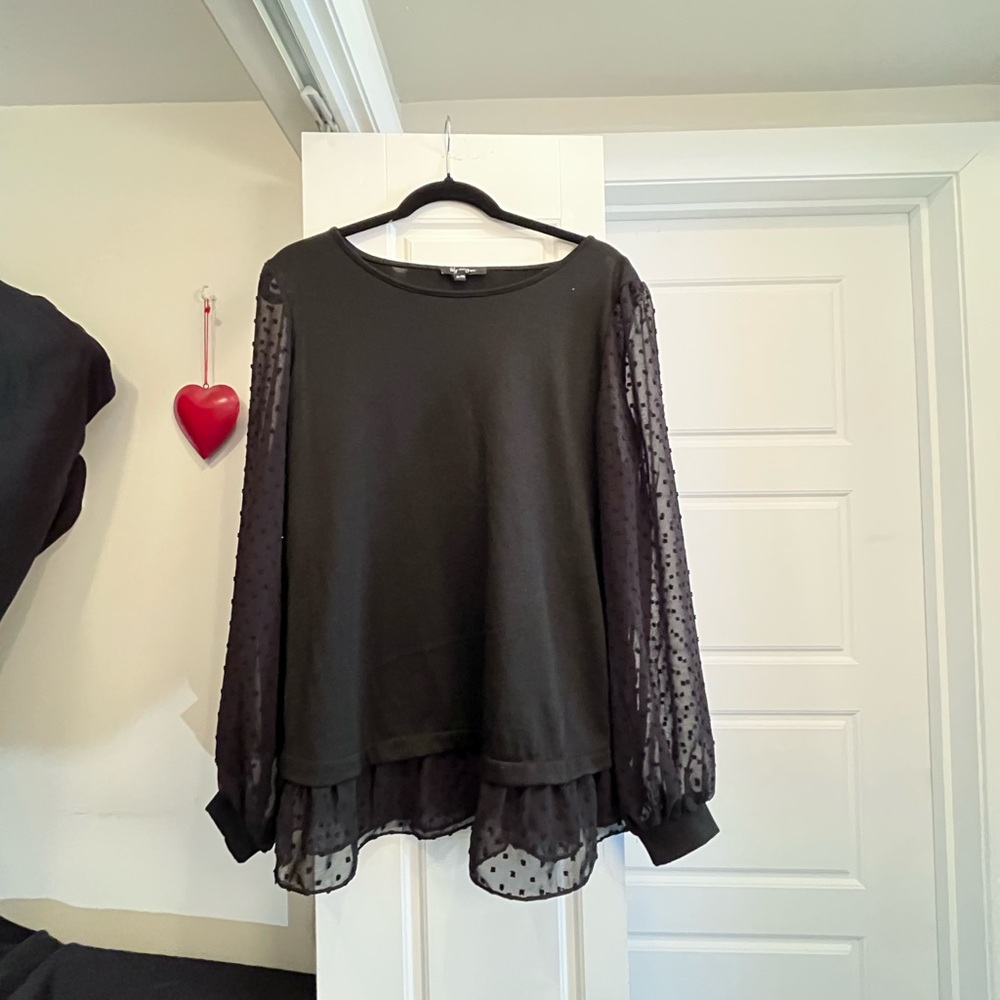 Chic Black Sheer Sleeve Blouse XL